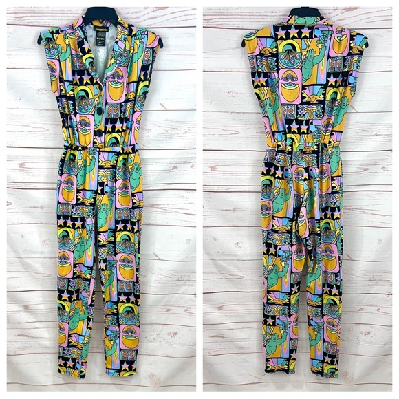 Nooworks Magic Suit One Piece Jumpsuit Colorful Florescent Neon Dreyfus Print - Picture 4 of 11